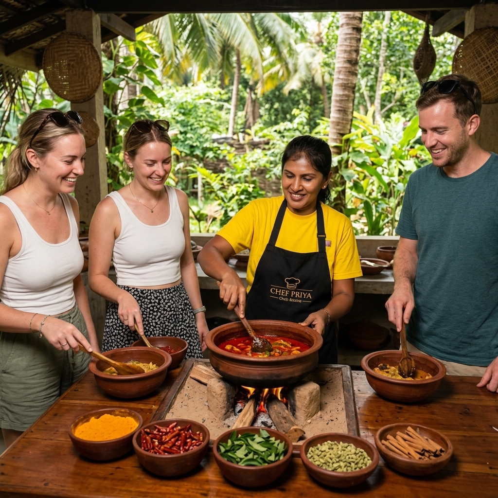 Chef Priya demonstrating clay pot cooking at Priya Dream Kitchen
